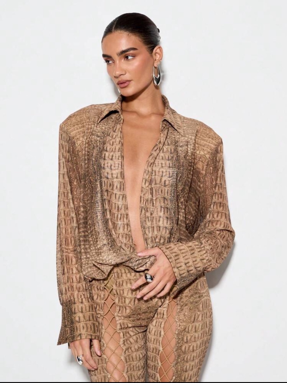 Wide Leg Brown Textured Pants & Matching Top Set - Picture 2 of 5